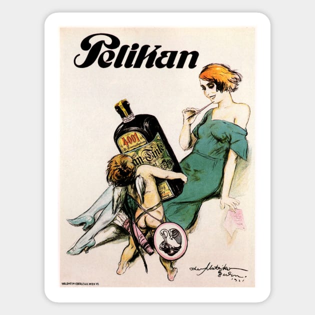 Germany PELIKAN INK Art Deco Style Wall Art Vintage Advertisement 1921 Sticker by vintageposters